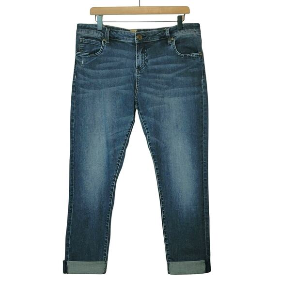 Kut from the Kloth Katy Boyfriend Jeans High Rise Blue Stretch Ankle Cuffed 12 - Picture 14 of 14